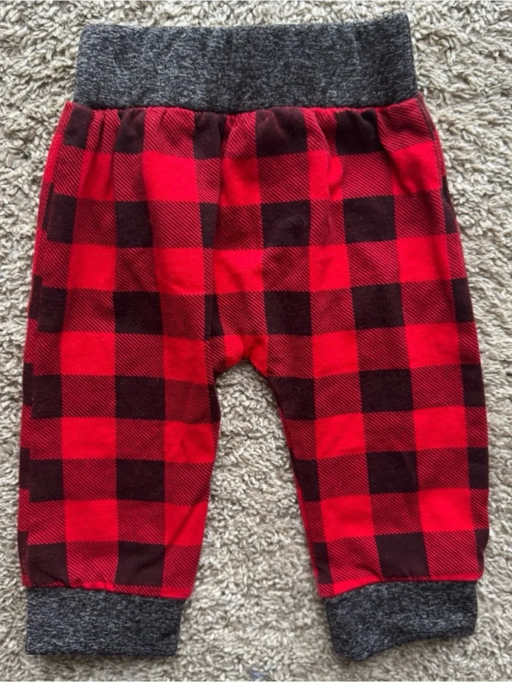 Baby Buffalo Plaid Hooded Romper & Pants Set Gray Red 2 Piece Outfit Size 6-9M